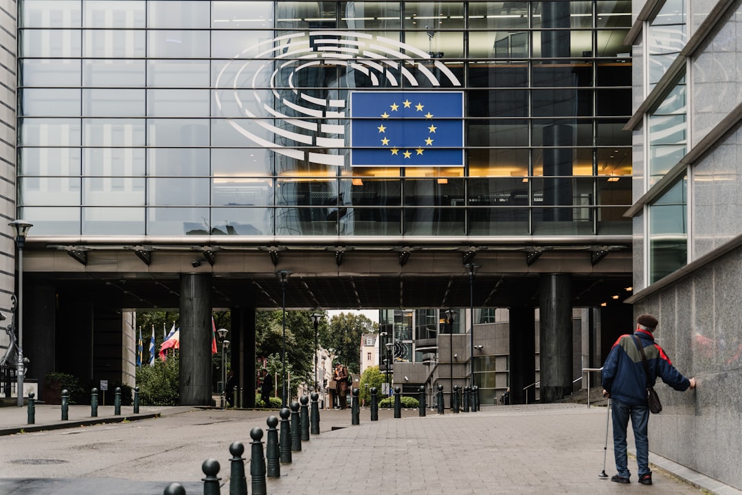 European Union headquarters with flags