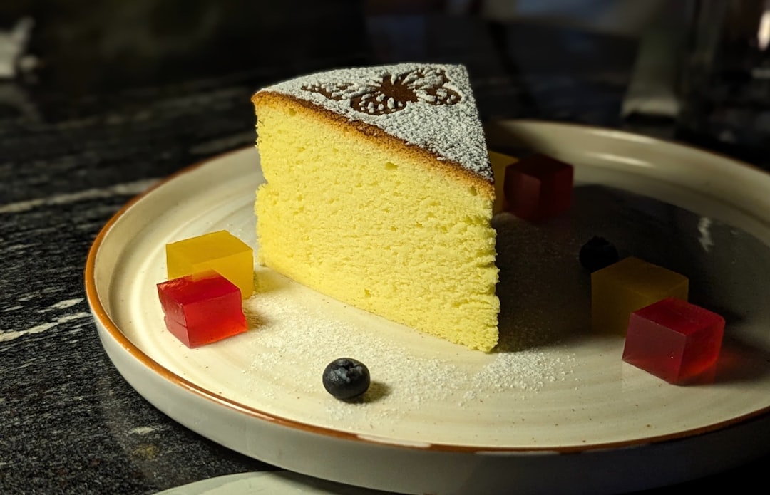 A slice of fluffy two-ingredient Japanese cheesecake on a plate