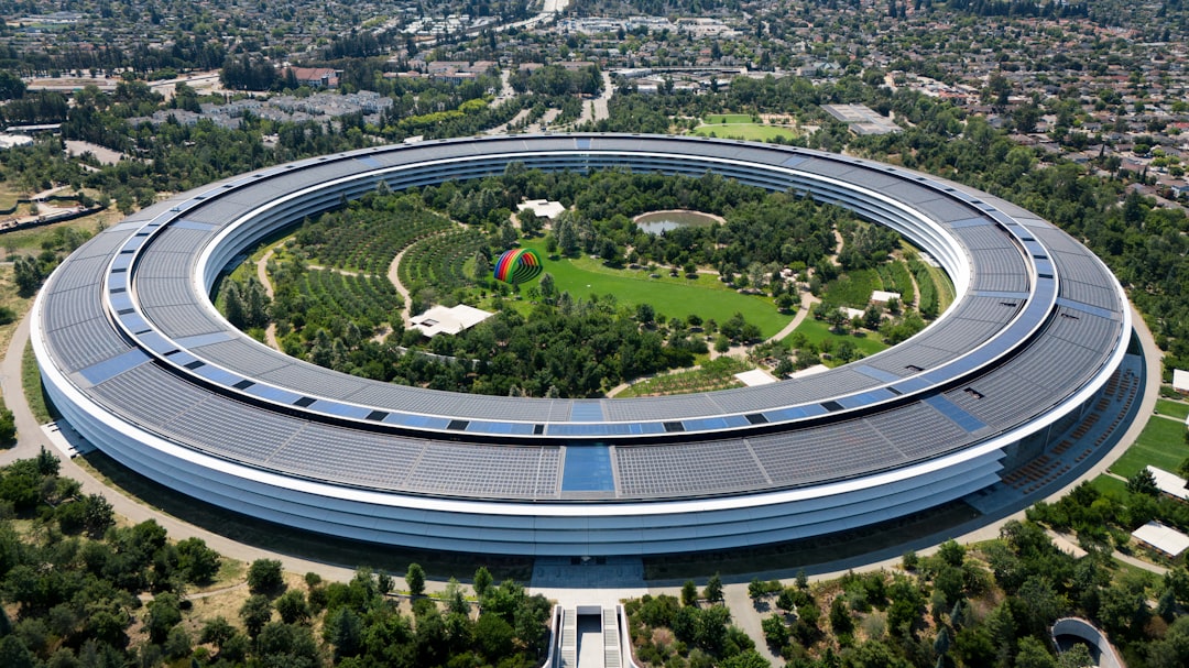 Apple headquarters with a focus on its logo