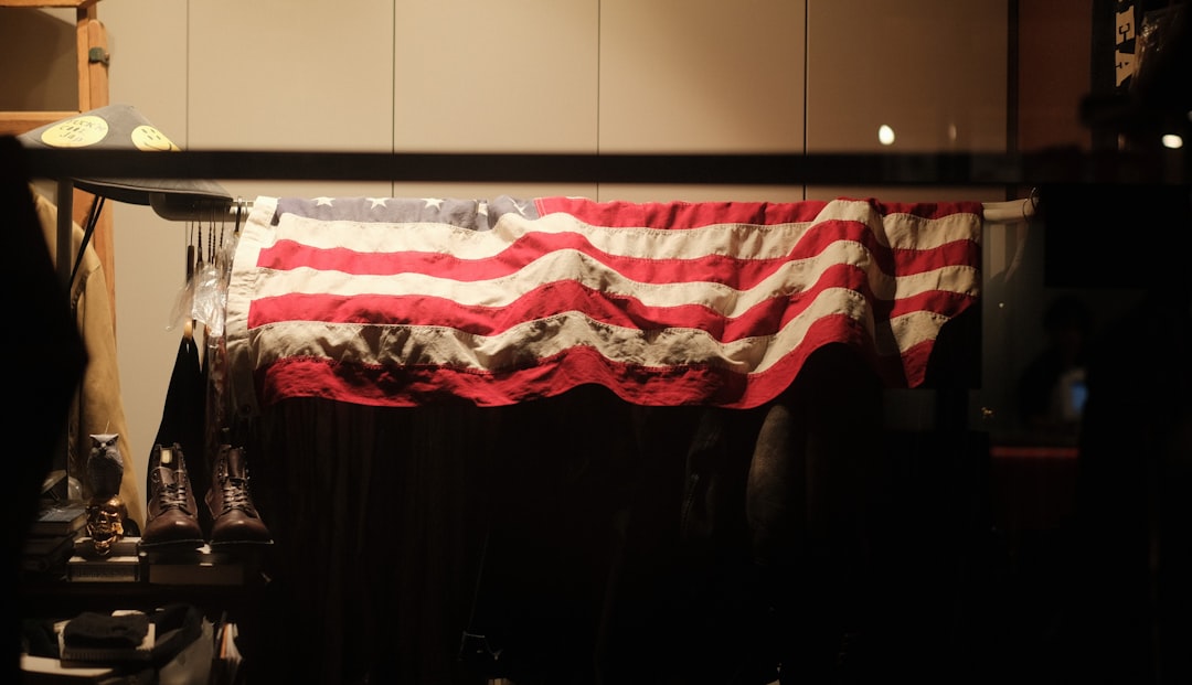 A photo of the RNC headquarters with Republican Party flags