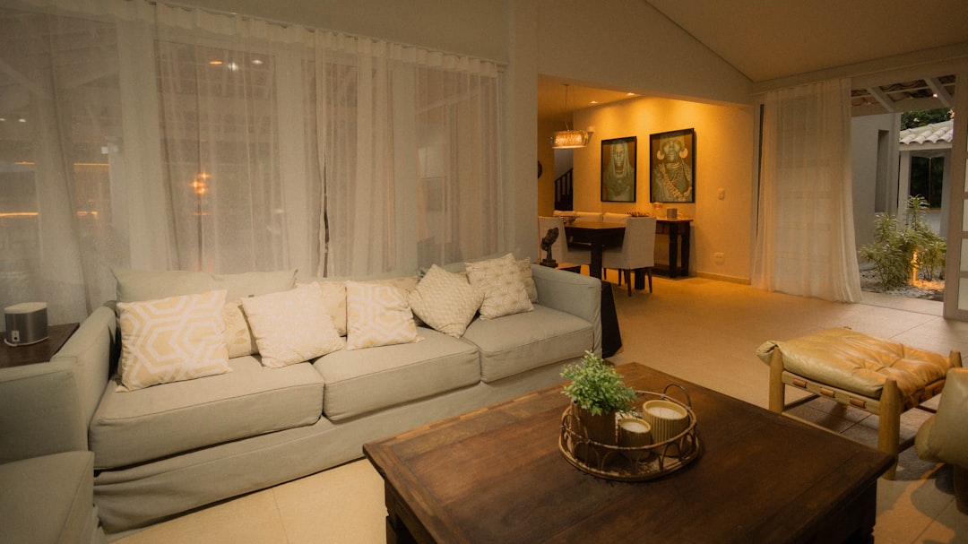 Modern living room with stylish blackout curtains enhancing aesthetics and reducing noise