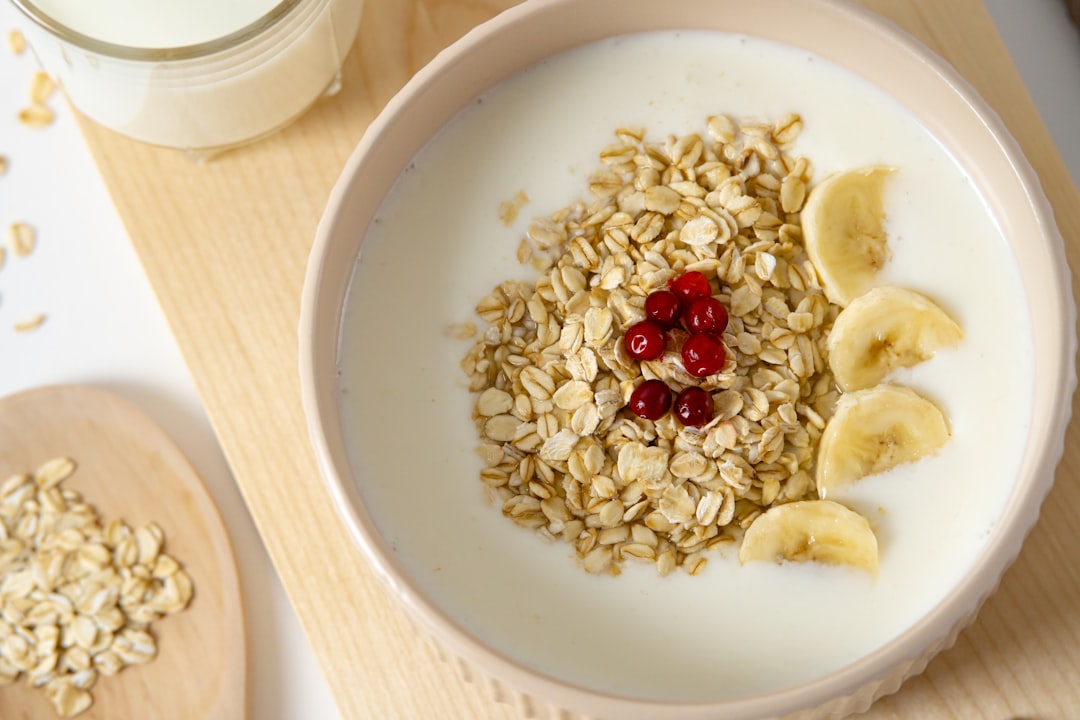 A bowl of oatmeal topped with fresh berries