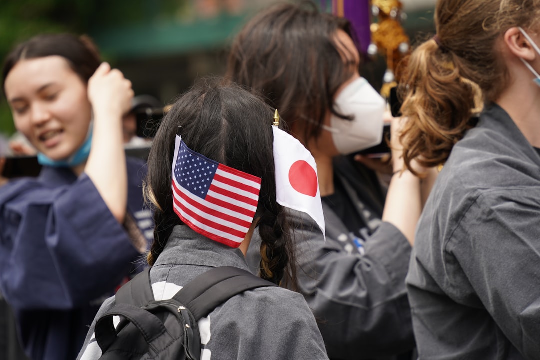 Japanese and American flags symbolizing cooperation