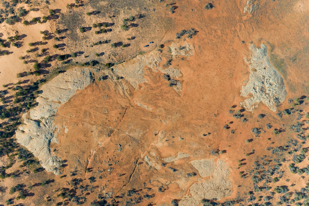 Aerial view of the discovered giant dinosaur footprints in Western Australia