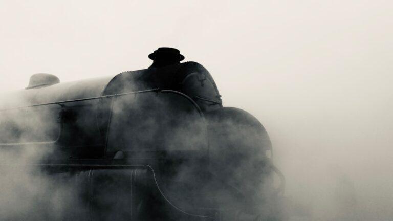 black and gray train painting