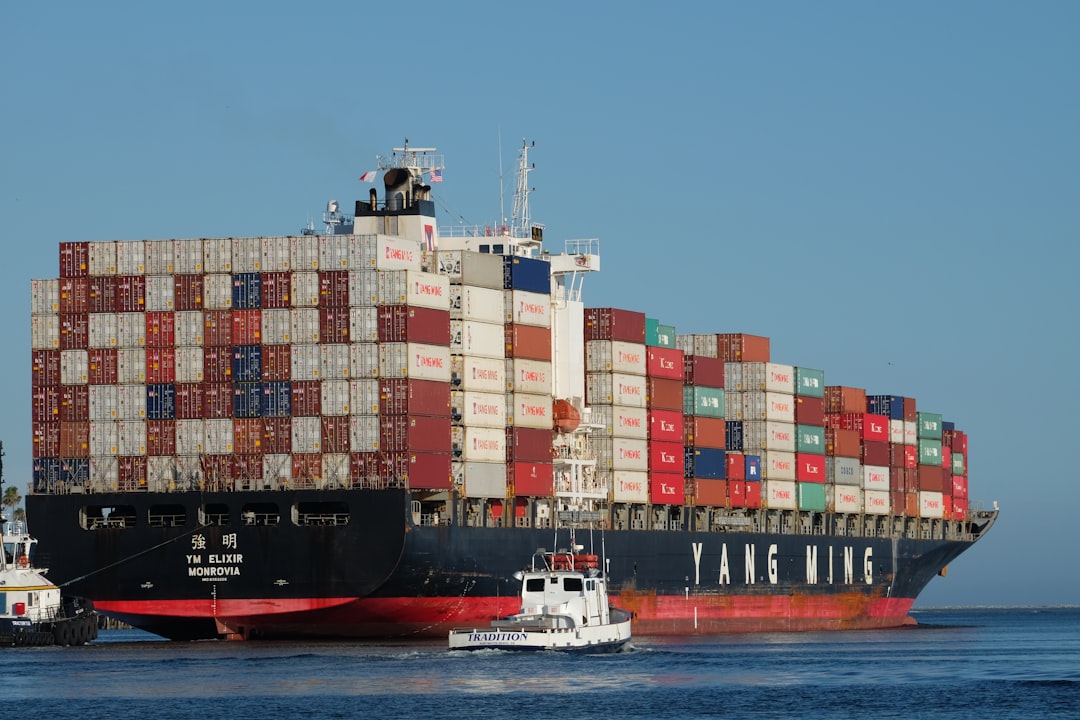 A cargo ship loaded with Canadian goods docked at a U.S. port